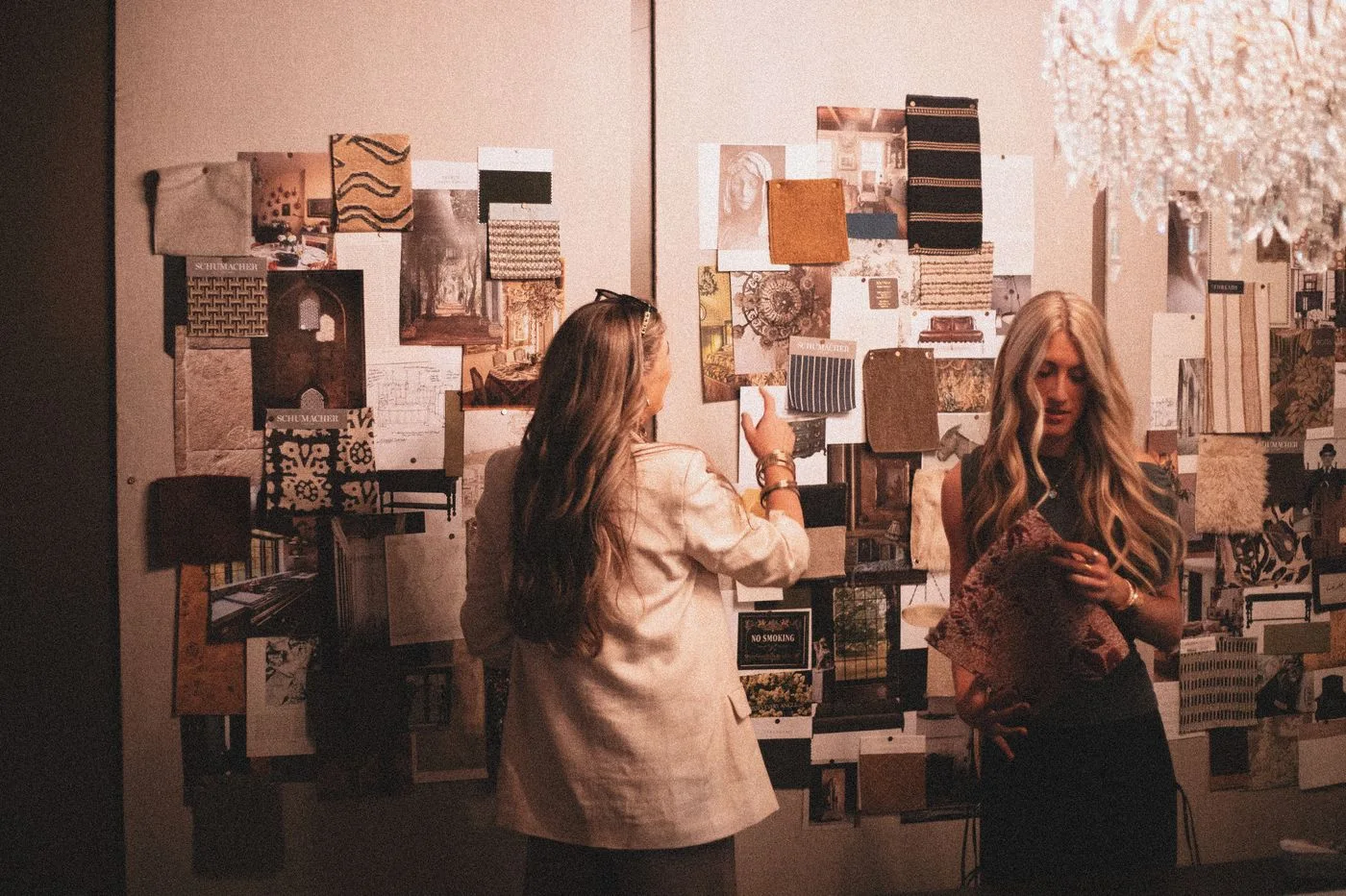 Designers discussing a creative mood board