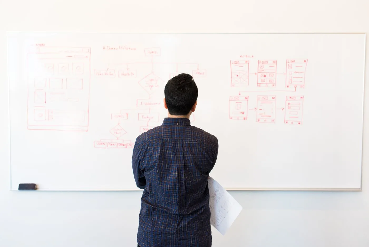 A person studying a process diagram