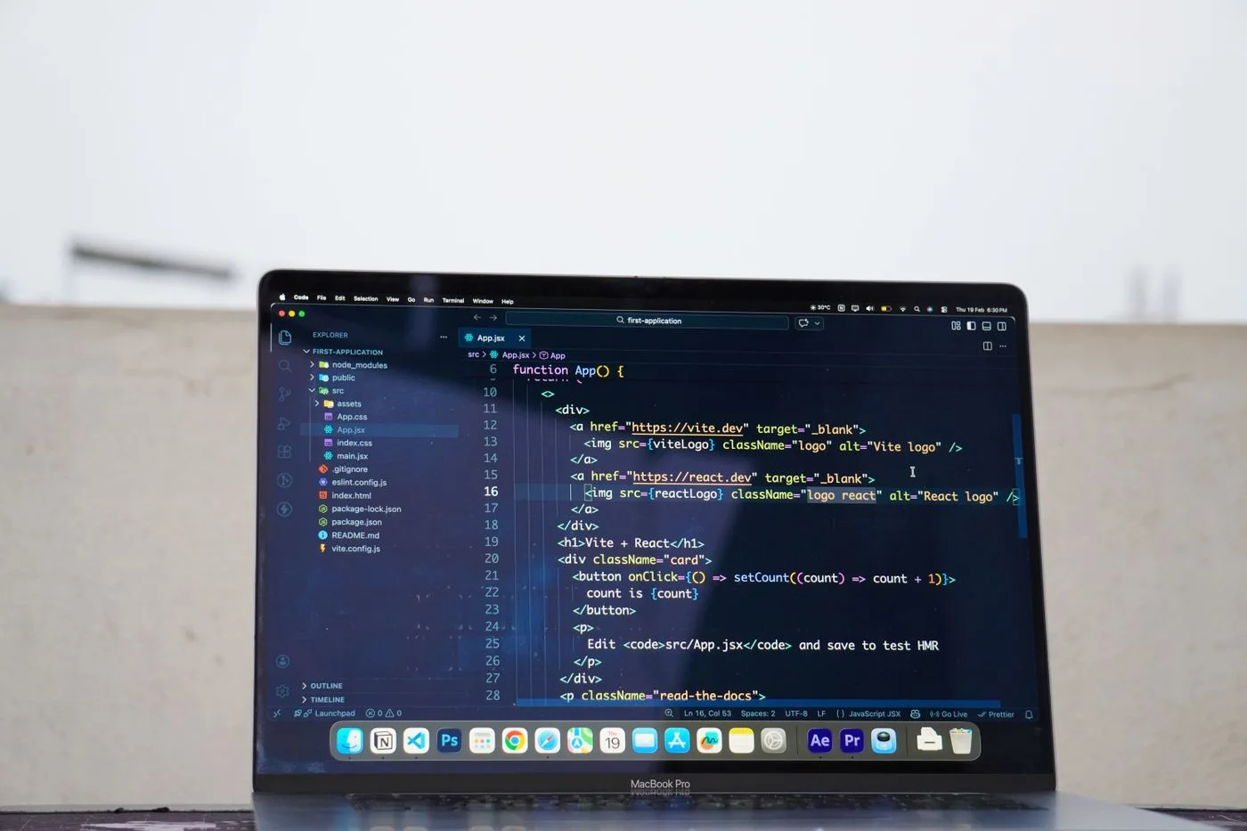 Website code on a laptop