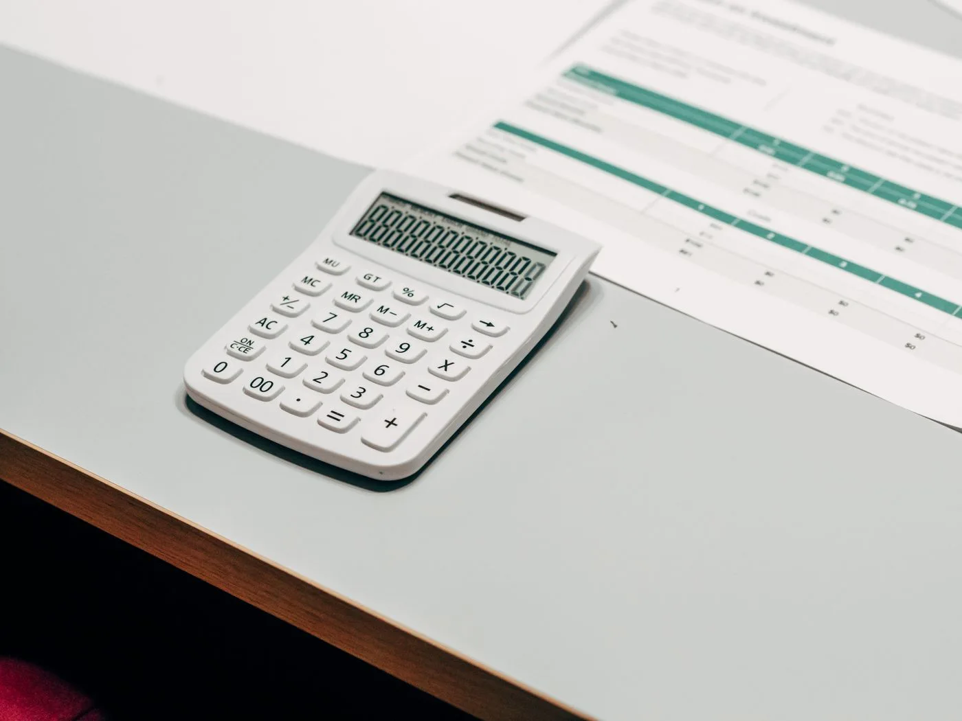 Calculator beside a spreadsheet