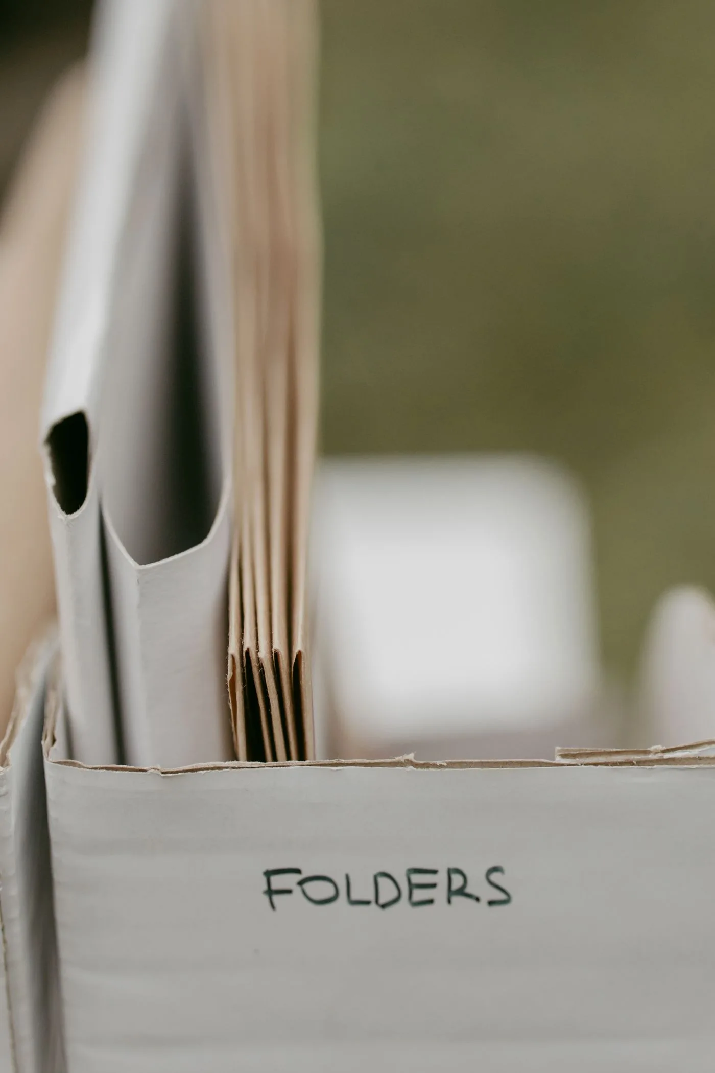 Document folders arranged in a box