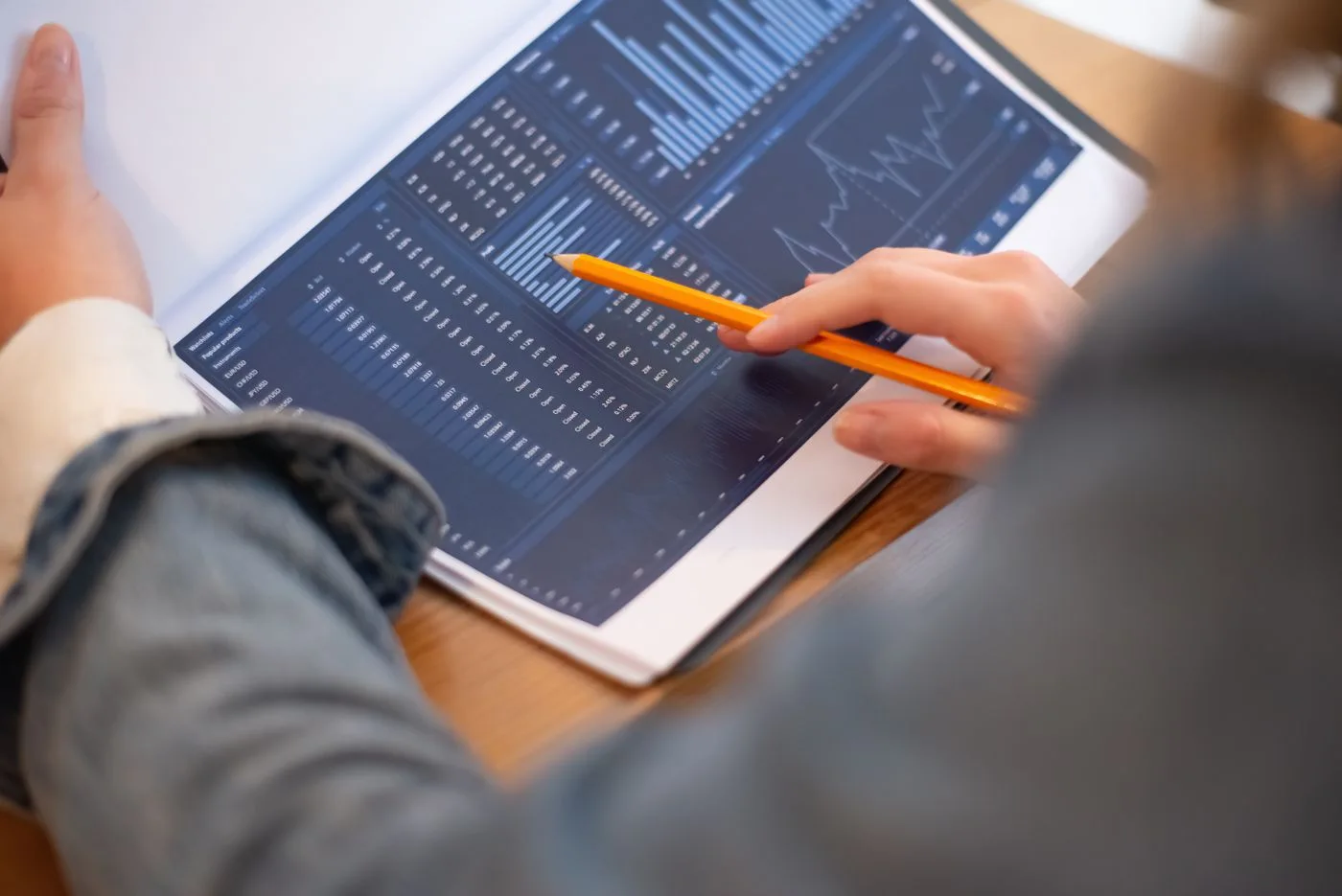 Charts being reviewed in a report folder
