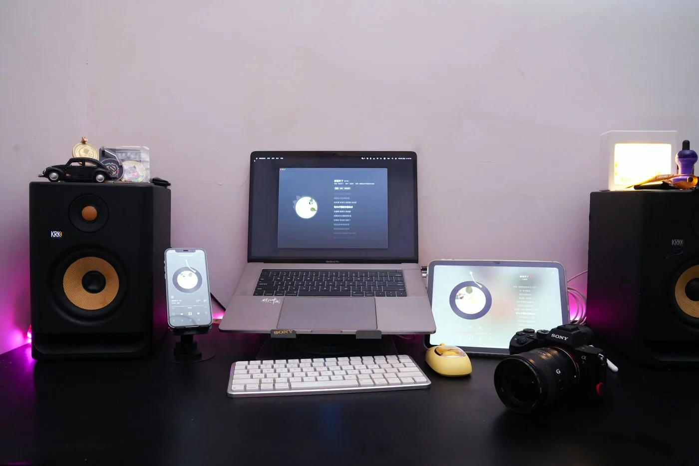 Multiple digital devices at a workspace