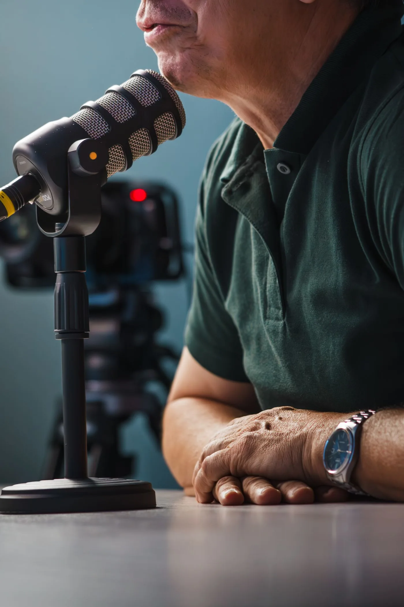 An interview microphone and video camera