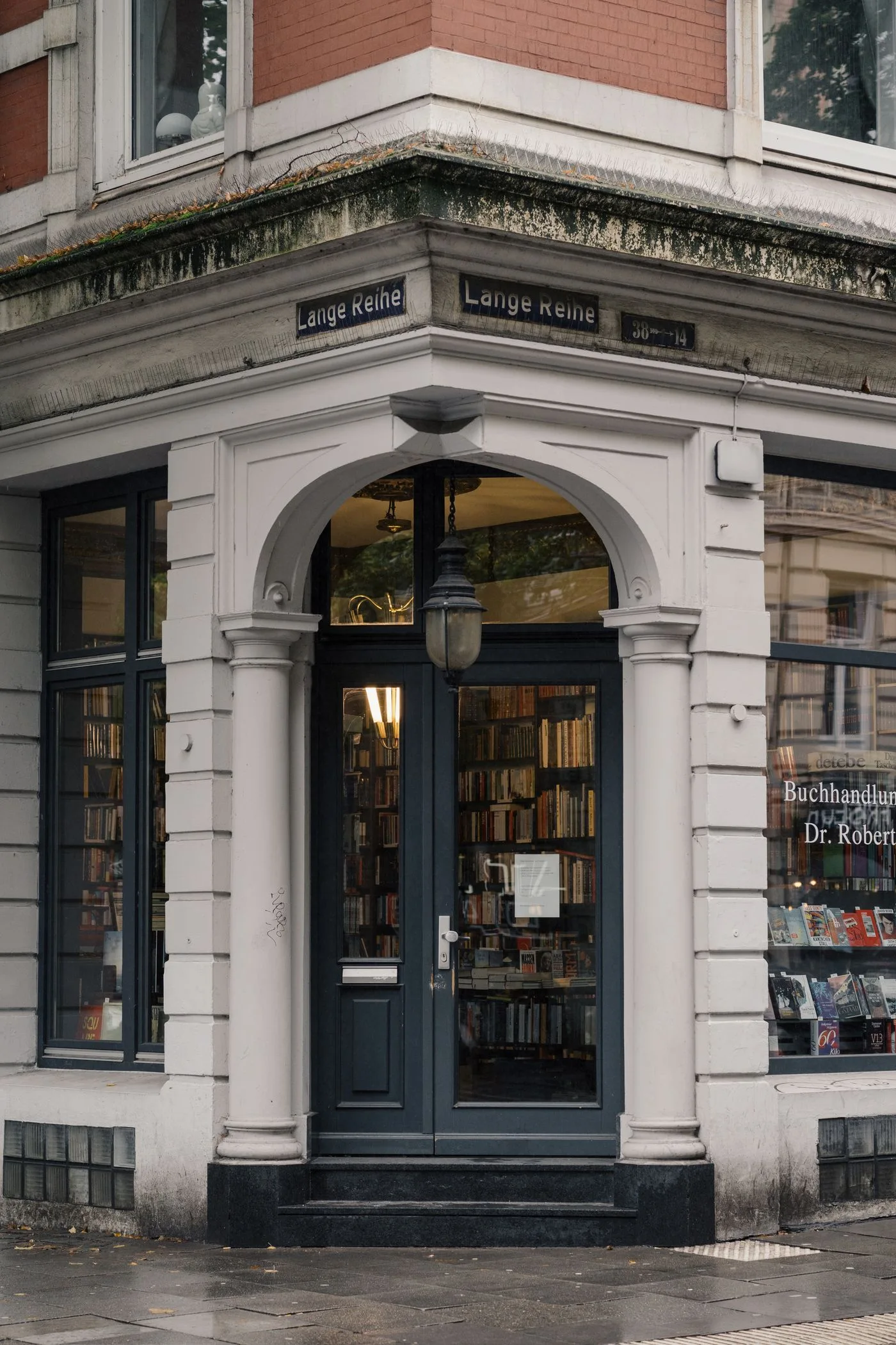 A bookshop entrance on a street corner