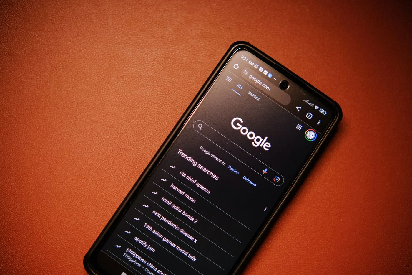 Search queries displayed on a smartphone