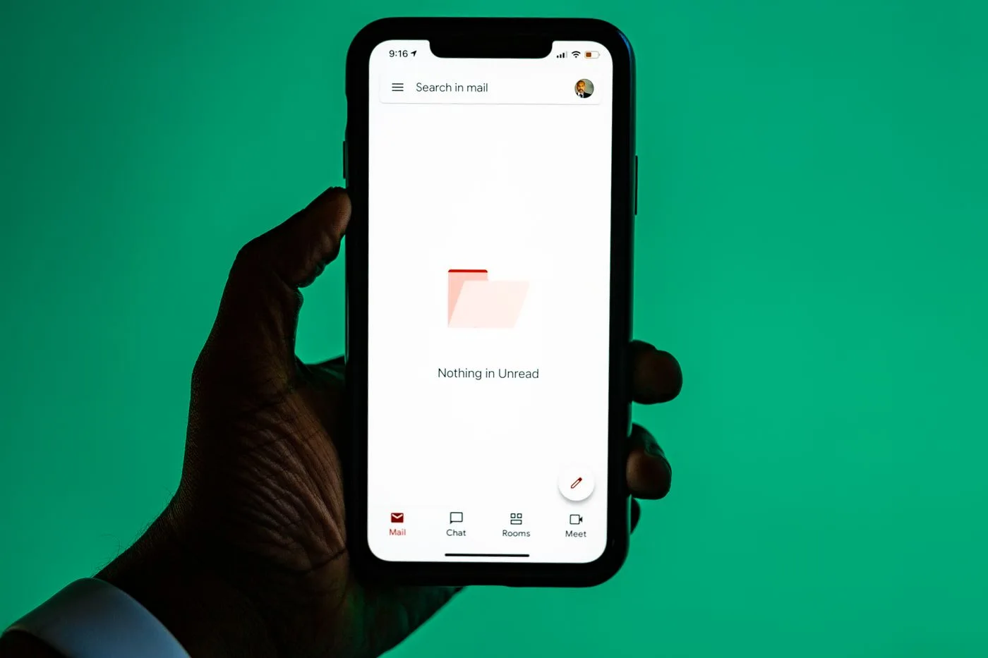 An email application on a handheld smartphone