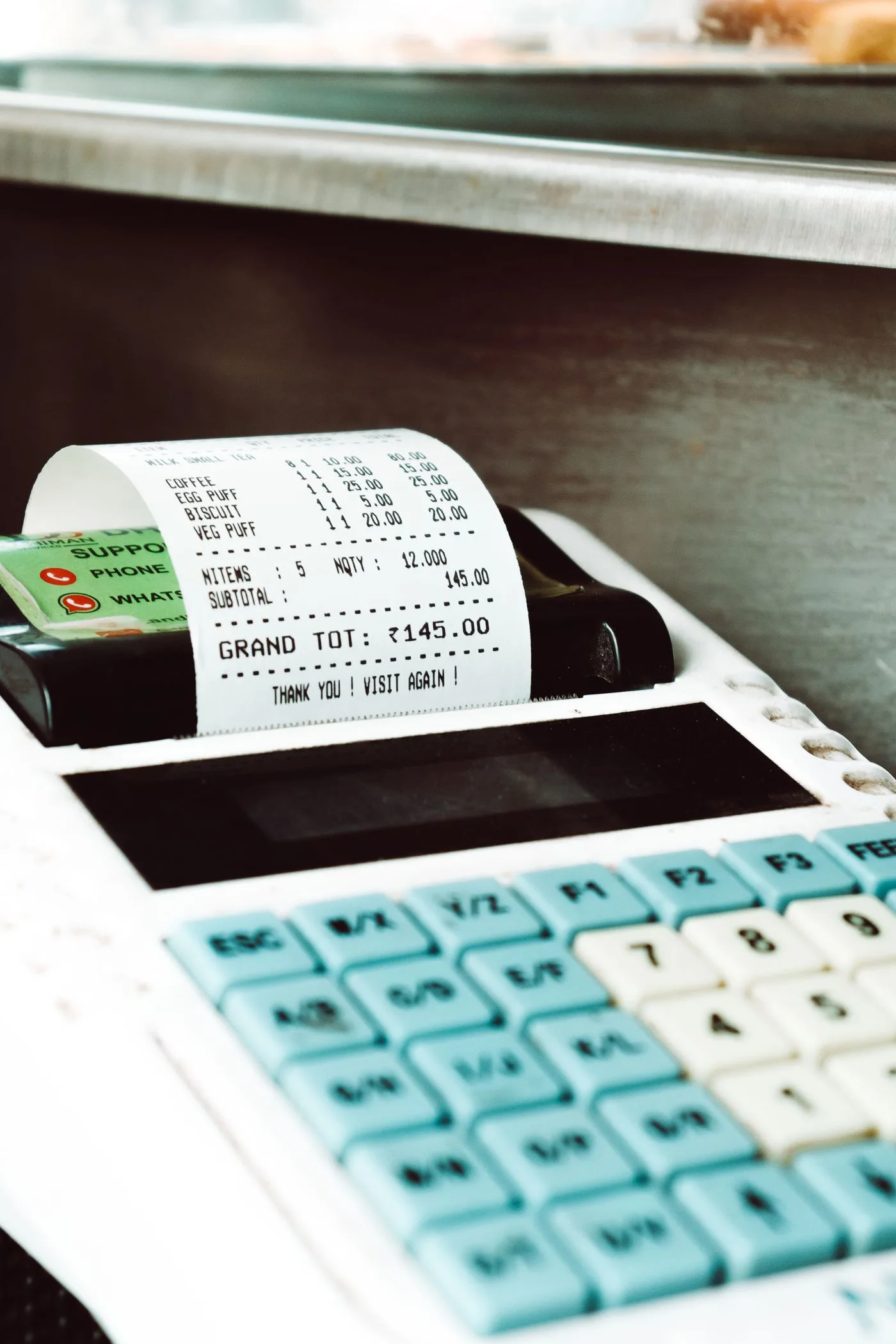 A receipt printed at a shop checkout