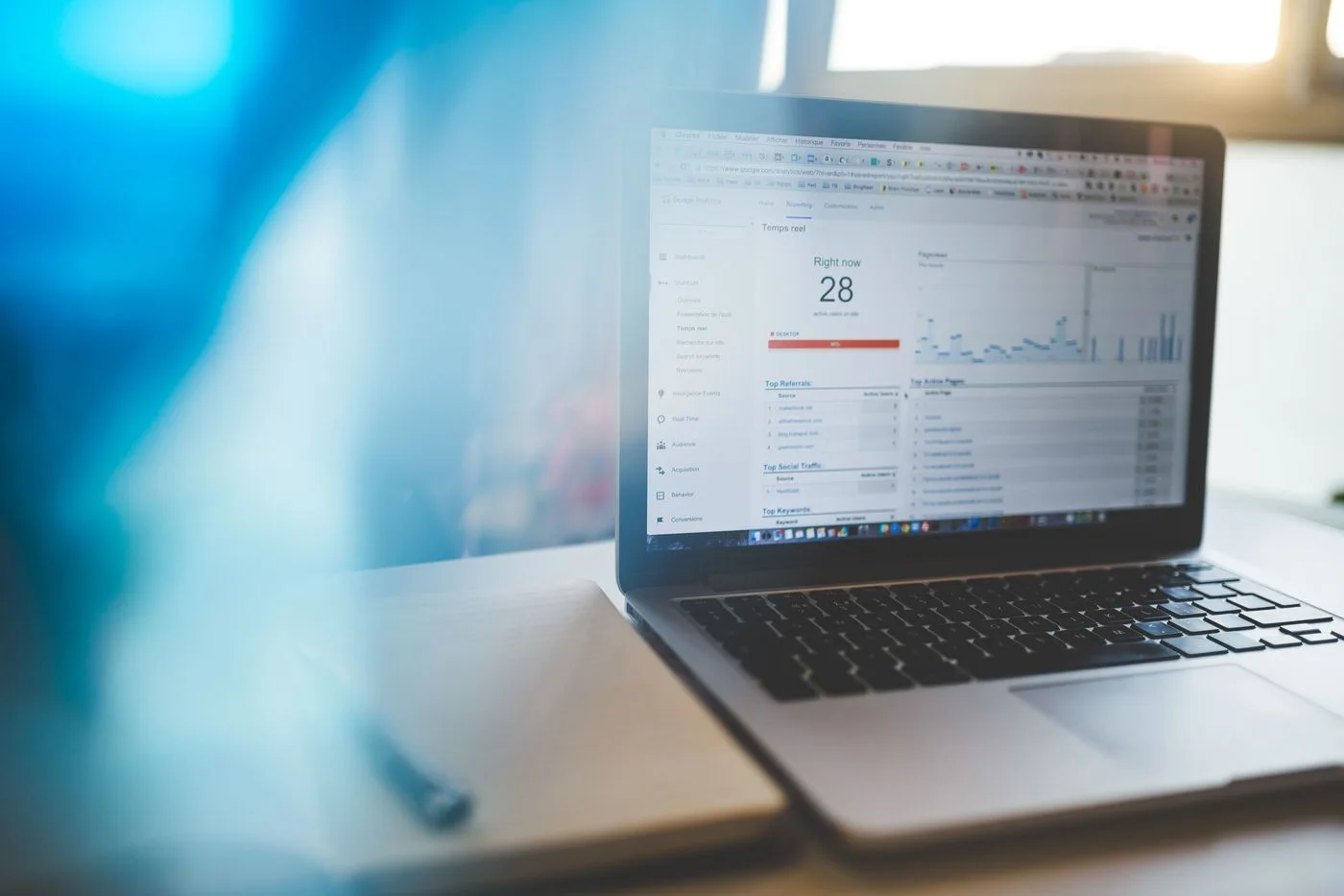 An analytics interface displayed on a laptop