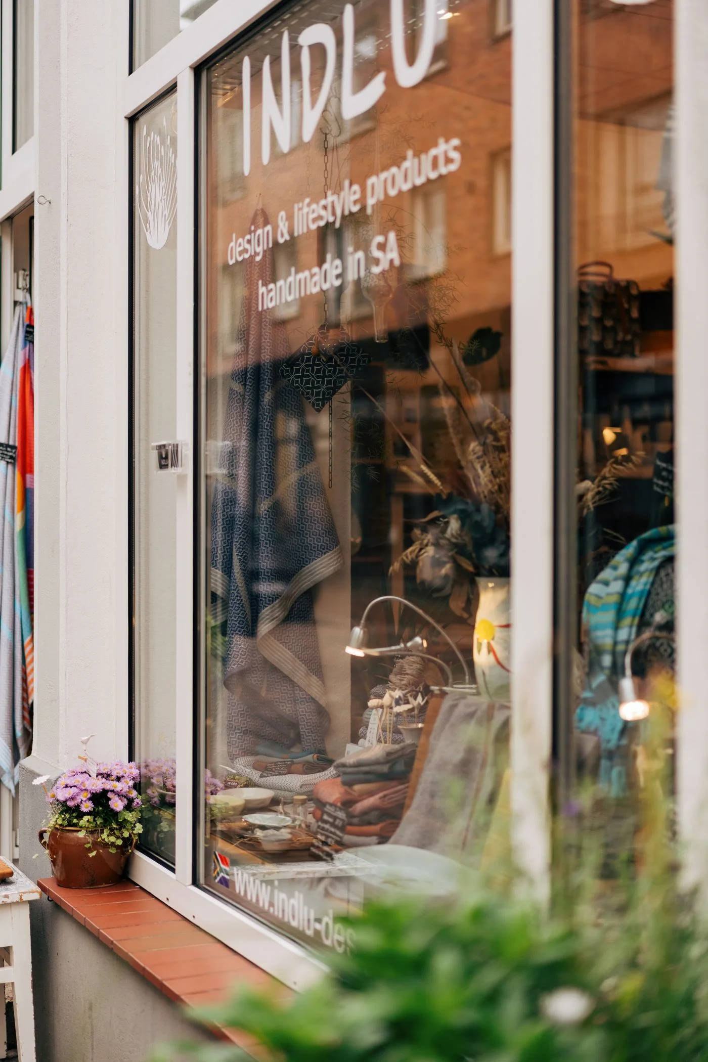 A shop window with a product display