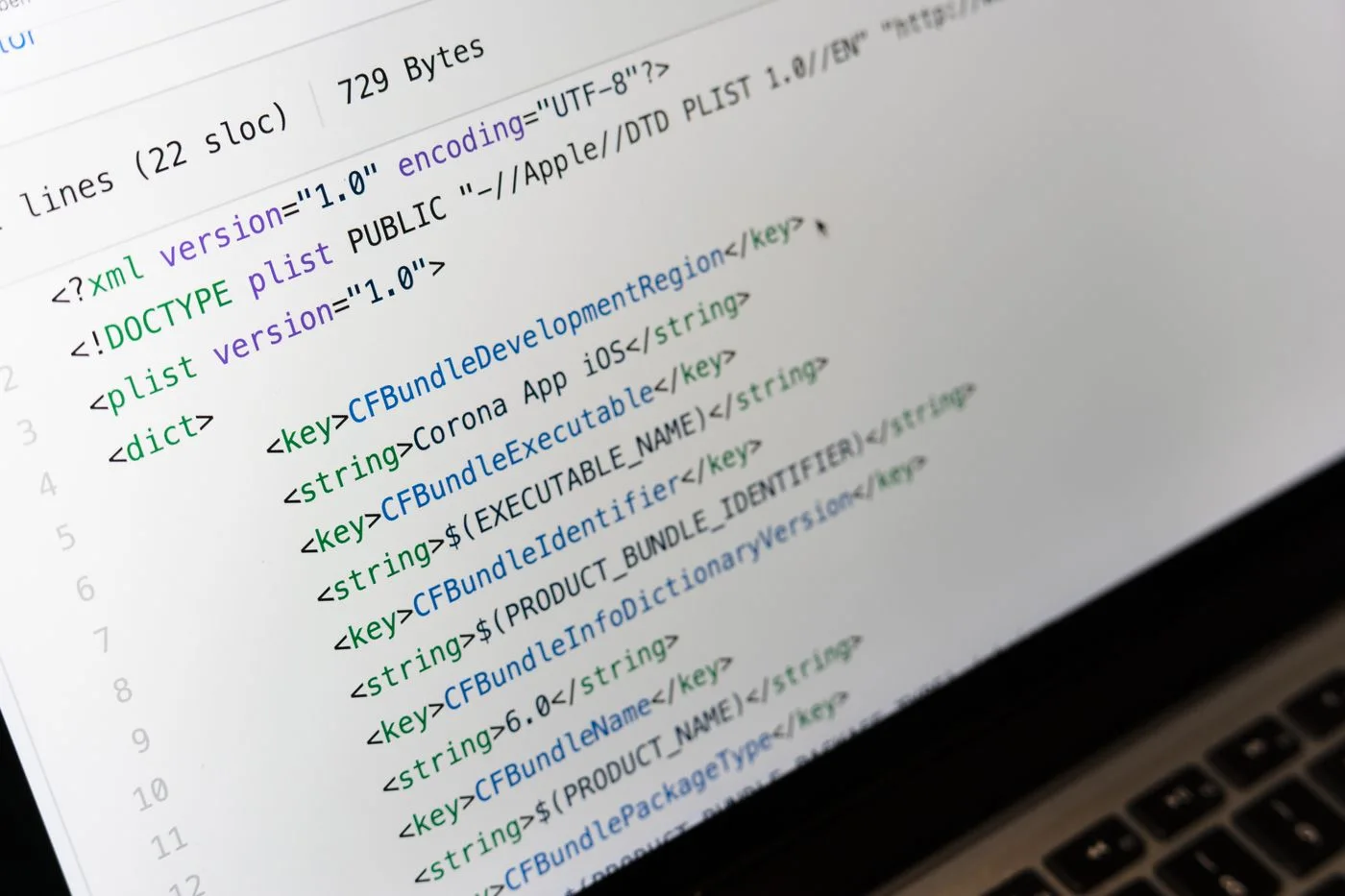 XML code displayed on a computer screen