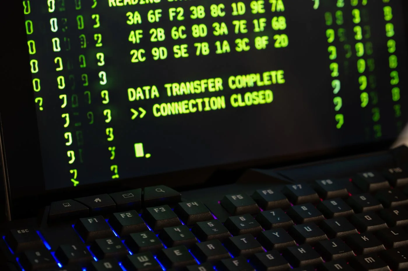 A data transfer completion message on a monitor