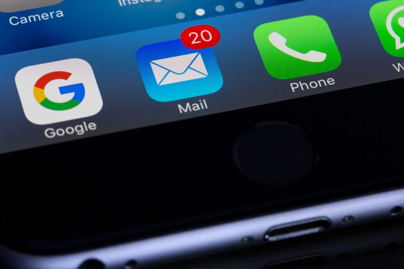 Email app with message notifications on a smartphone